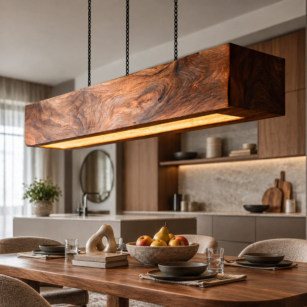 Handcrafted Wood Beam Pendant Light For Dining Room
