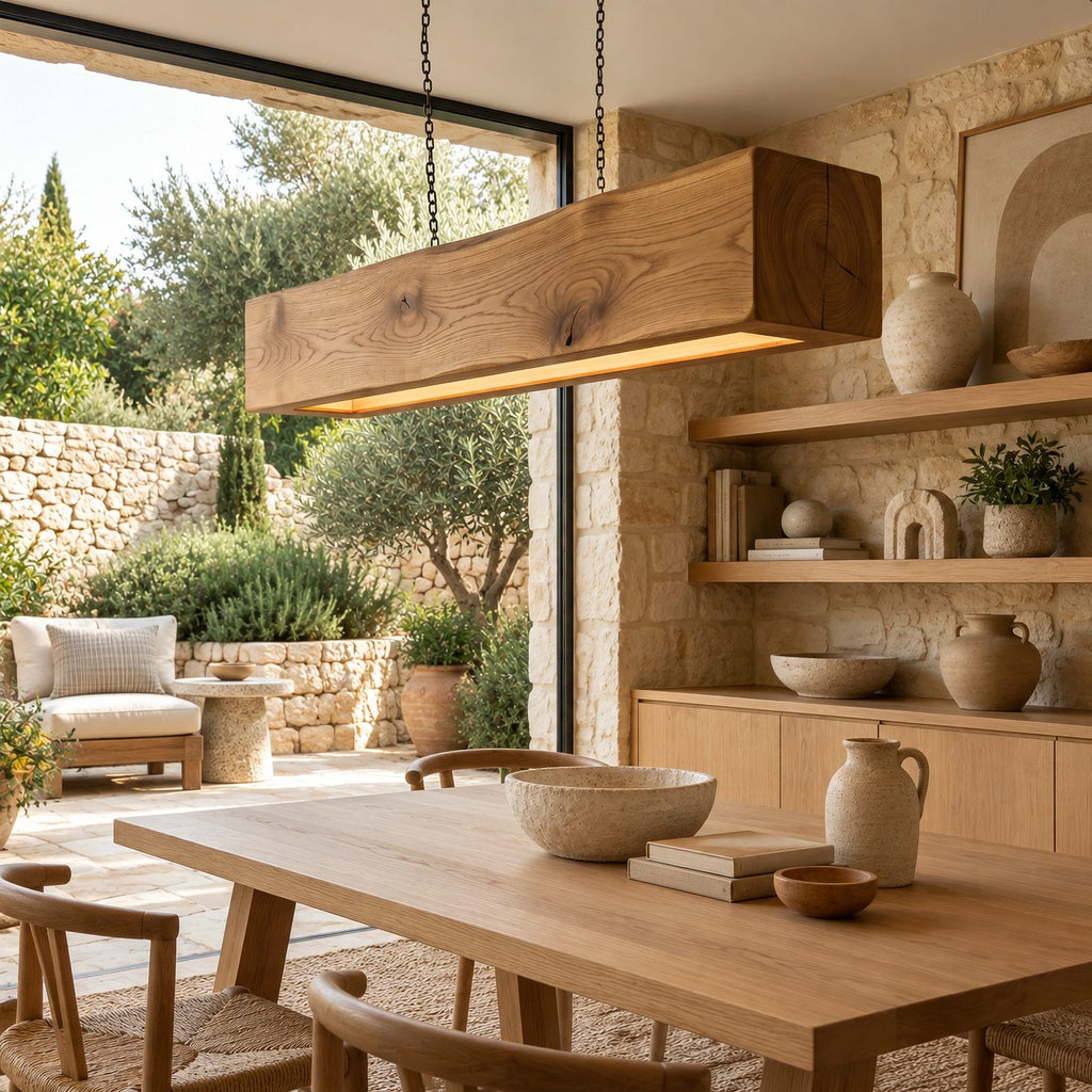 Handcrafted Wood Beam Pendant Light For Dining Room