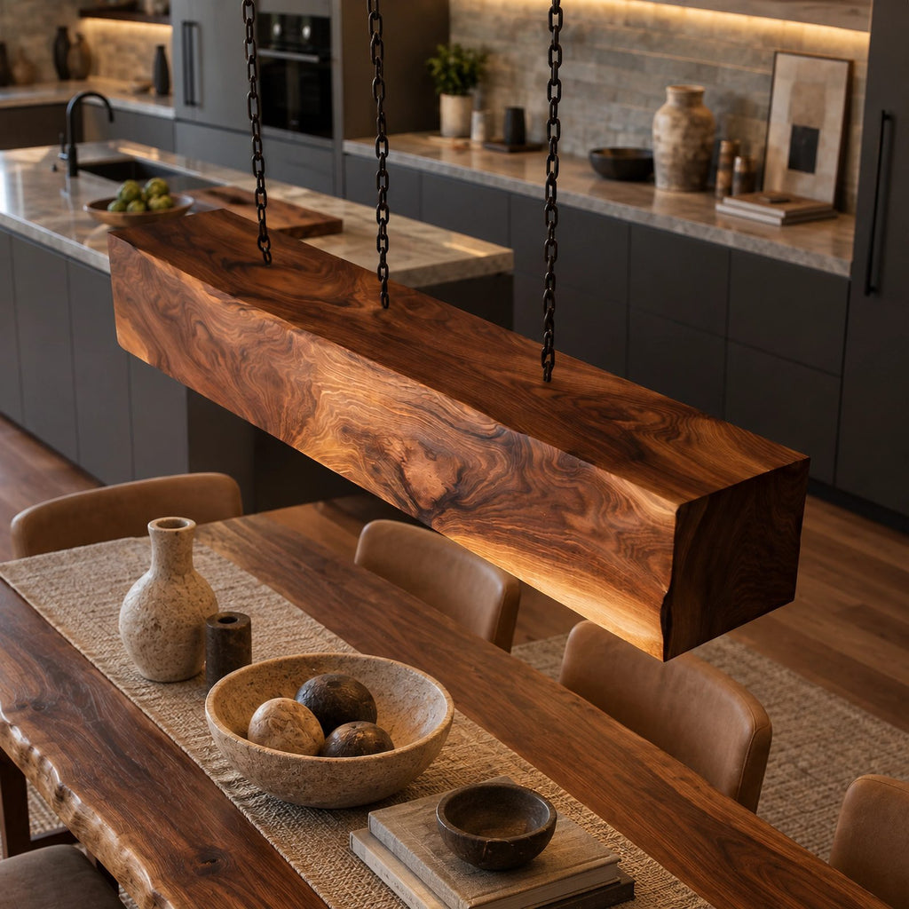 Handcrafted Wood Beam Pendant Light For Dining Room
