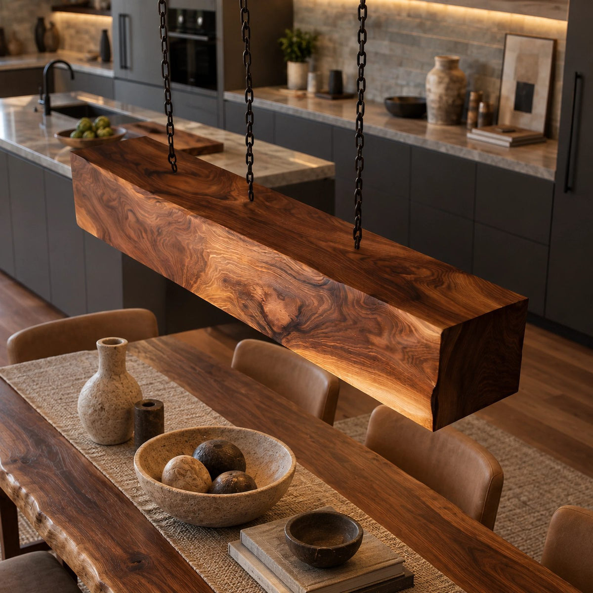 Handcrafted Wood Beam Pendant Light For Dining Room