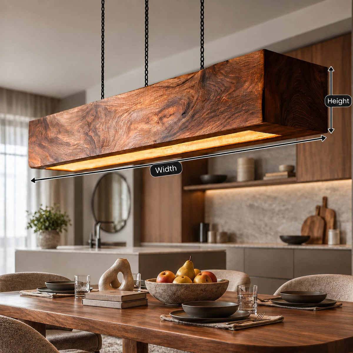 Handcrafted Wood Beam Pendant Light For Dining Room