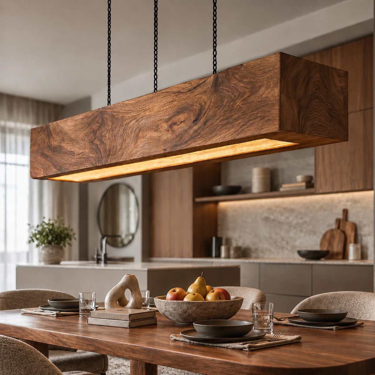 Handcrafted Wood Beam Pendant Light For Dining Room