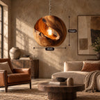 Organic Wood Orb Pendant Light With Glowing Opening For Dining Room