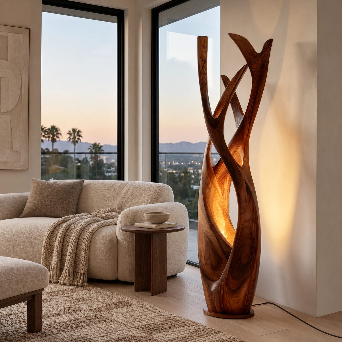 Contemporary Intertwined Wood Floor Lamp For Living Room