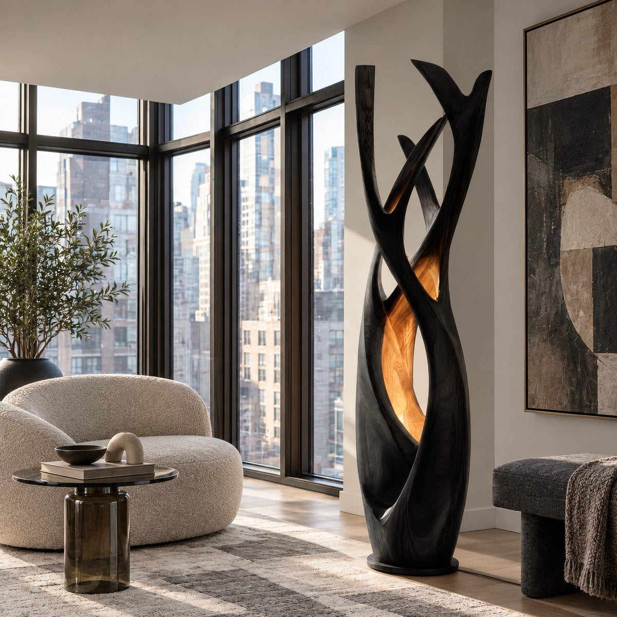 Contemporary Intertwined Wood Floor Lamp For Living Room