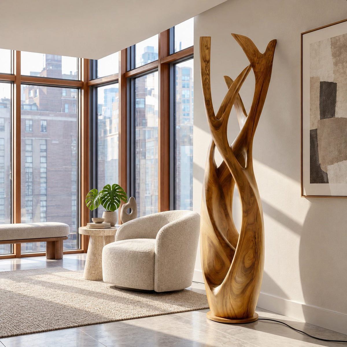 Contemporary Intertwined Wood Floor Lamp For Living Room