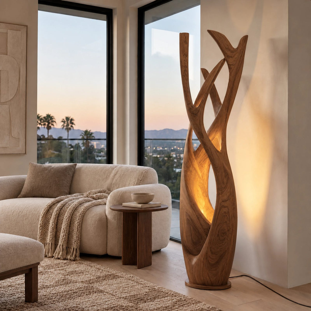 Contemporary Intertwined Wood Floor Lamp For Living Room