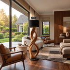 Modern Twisted Wood Floor Lamp With Drum Shade For Bedroom