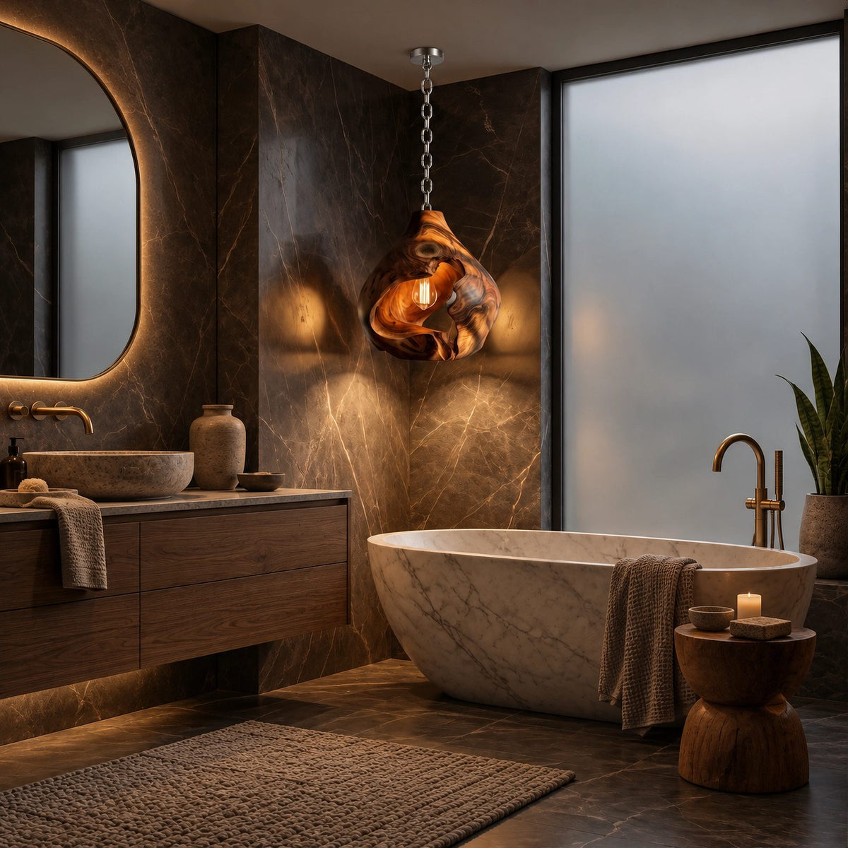 Organic Sculptural Wood Pendant Light With Exposed Bulb Design For Bedroom