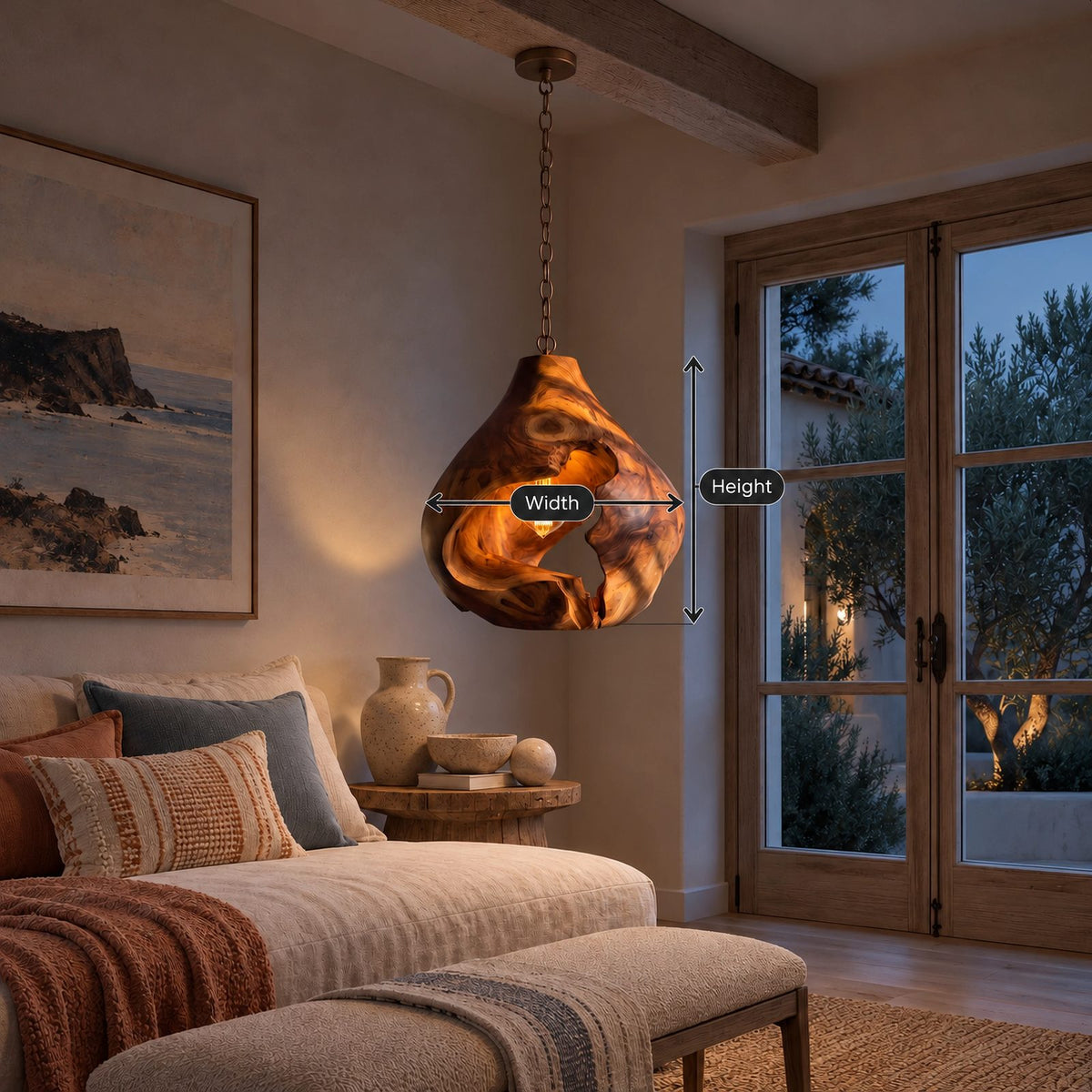 Organic Sculptural Wood Pendant Light With Exposed Bulb Design For Bedroom
