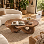 Sculptural Interlaced-Loop Solid Wood Coffee Table, Walnut Live-Edge Living Room Centerpiece