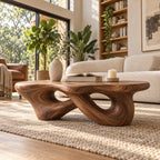 Sculptural Interlaced-Loop Solid Wood Coffee Table, Walnut Live-Edge Living Room Centerpiece