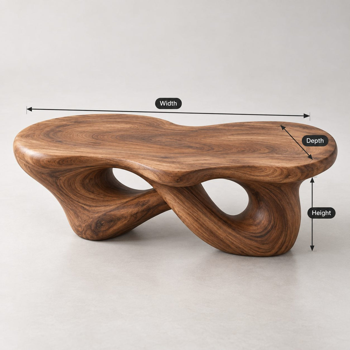 Sculptural Interlaced-Loop Solid Wood Coffee Table, Walnut Live-Edge Living Room Centerpiece