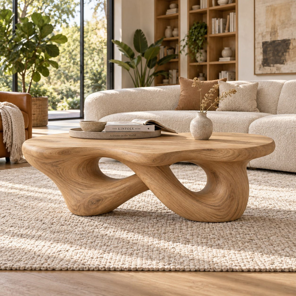 Sculptural Interlaced-Loop Solid Wood Coffee Table, Walnut Live-Edge Living Room Centerpiece