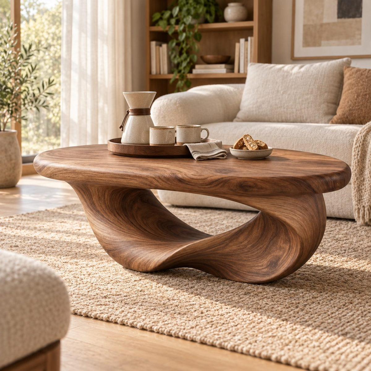 Möbius Loop Sculptural Solid Wood Coffee Table, Walnut Modern Living Room Statement