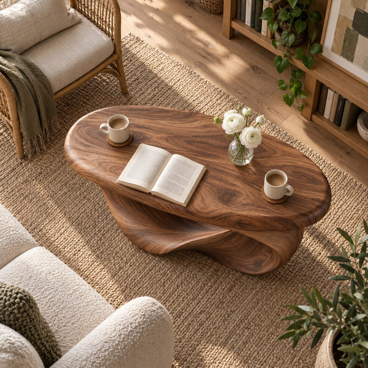 Möbius Loop Sculptural Solid Wood Coffee Table, Walnut Modern Living Room Statement