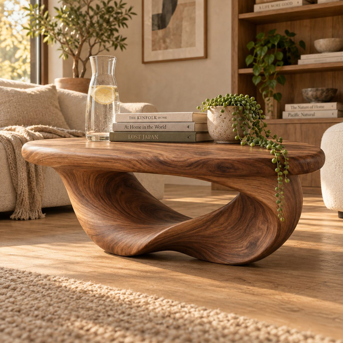 Möbius Loop Sculptural Solid Wood Coffee Table, Walnut Modern Living Room Statement
