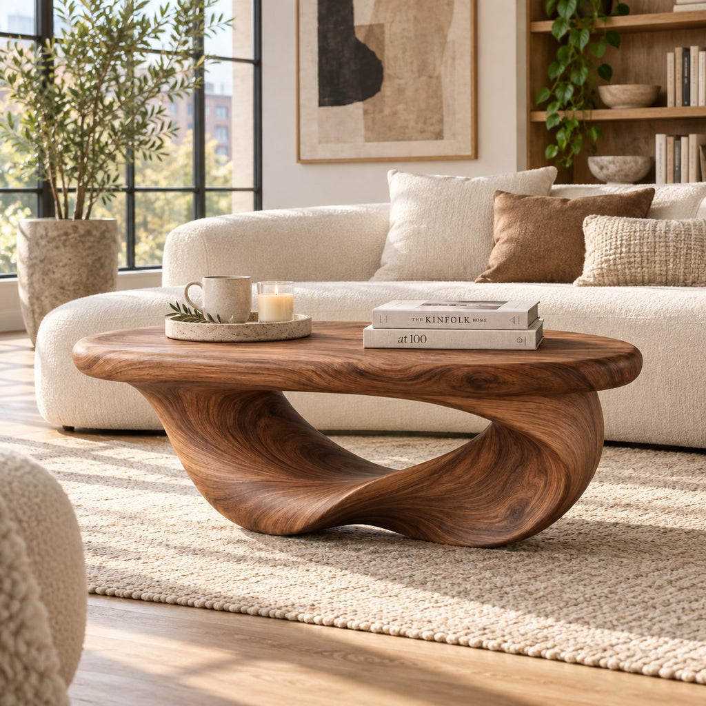 Möbius Loop Sculptural Solid Wood Coffee Table, Walnut Modern Living Room Statement