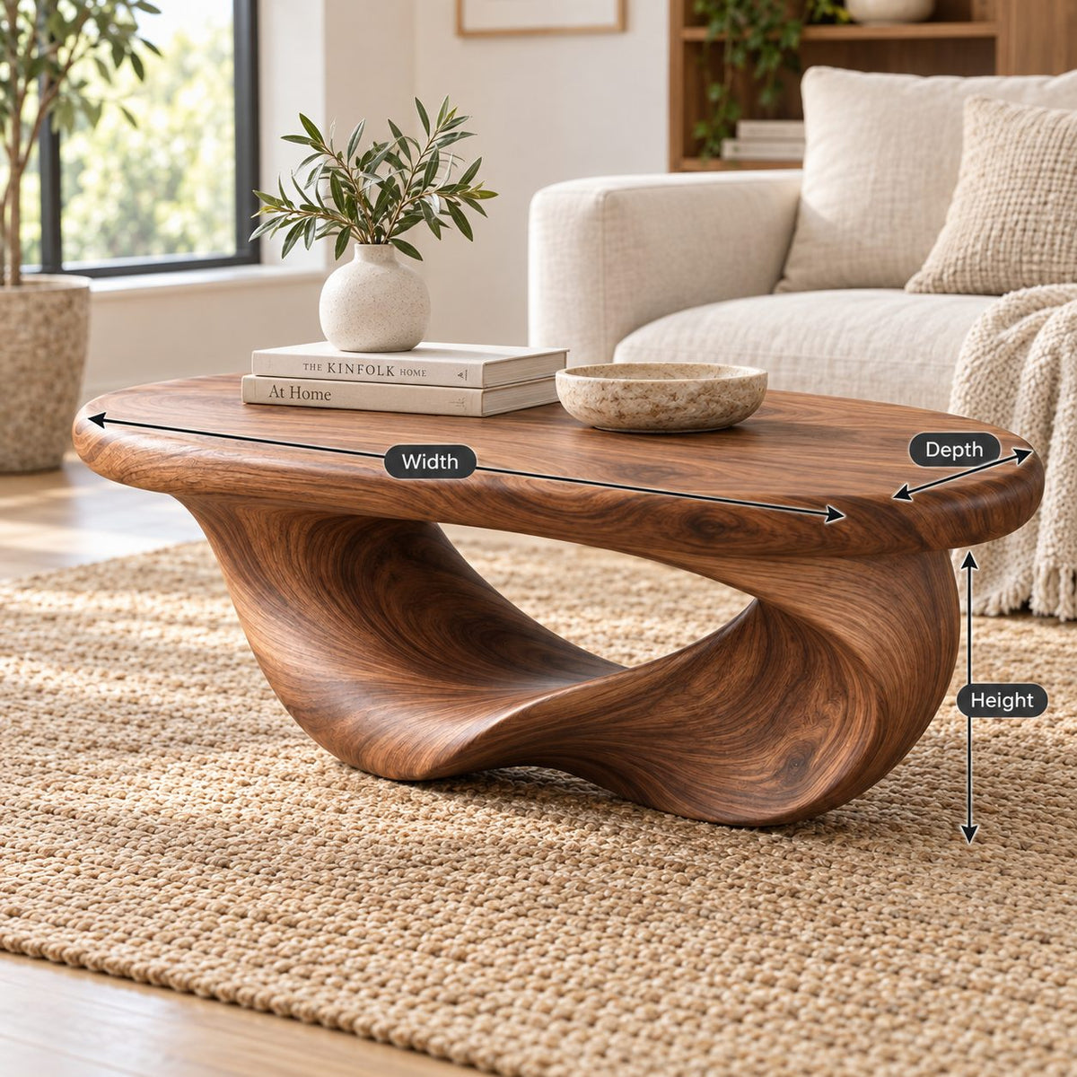 Möbius Loop Sculptural Solid Wood Coffee Table, Walnut Modern Living Room Statement