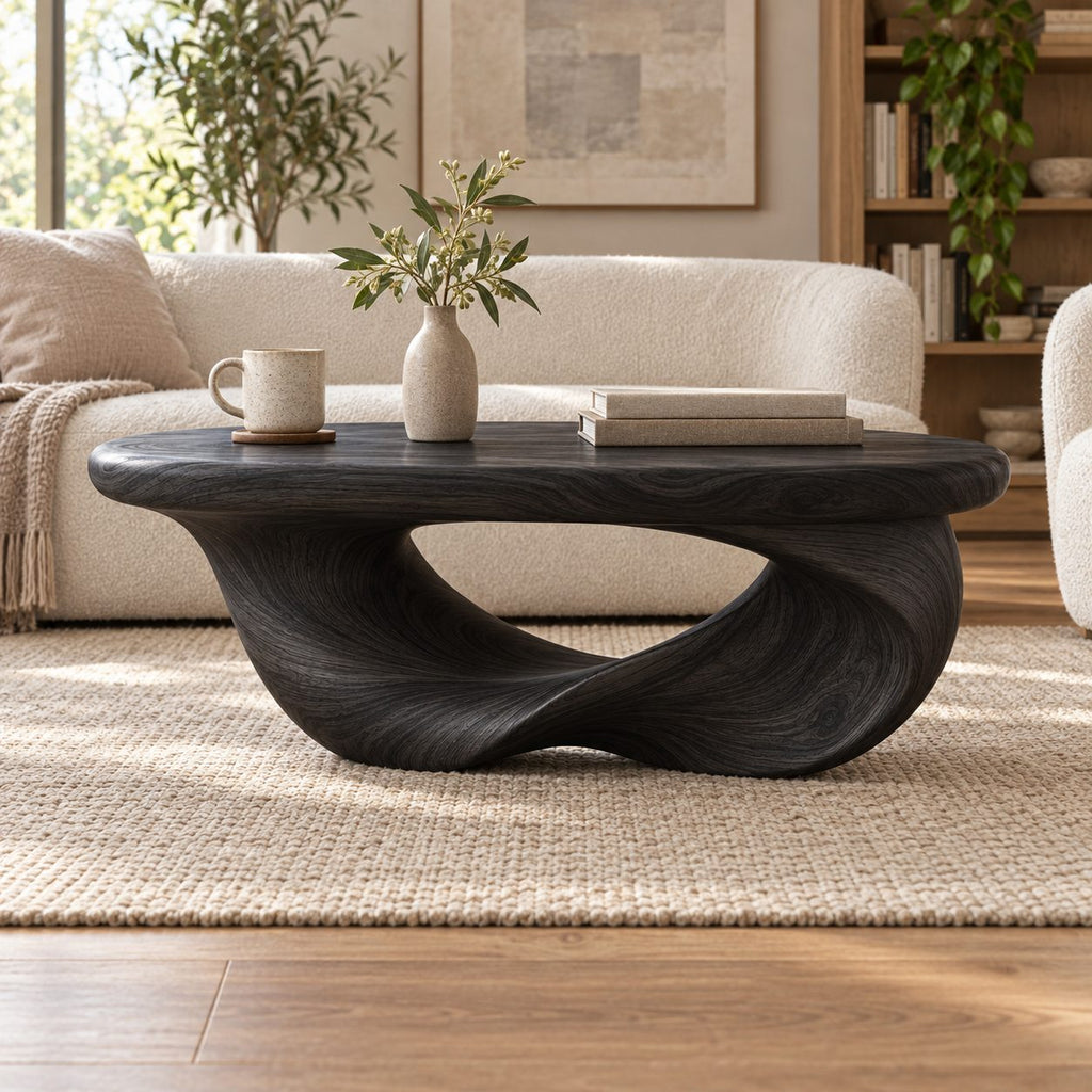 Möbius Loop Sculptural Solid Wood Coffee Table, Walnut Modern Living Room Statement