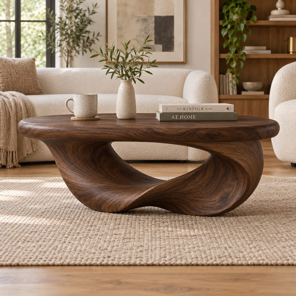 Möbius Loop Sculptural Solid Wood Coffee Table, Walnut Modern Living Room Statement