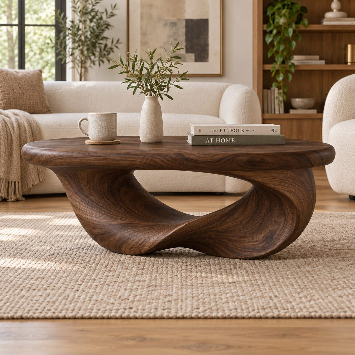 Möbius Loop Sculptural Solid Wood Coffee Table, Walnut Modern Living Room Statement