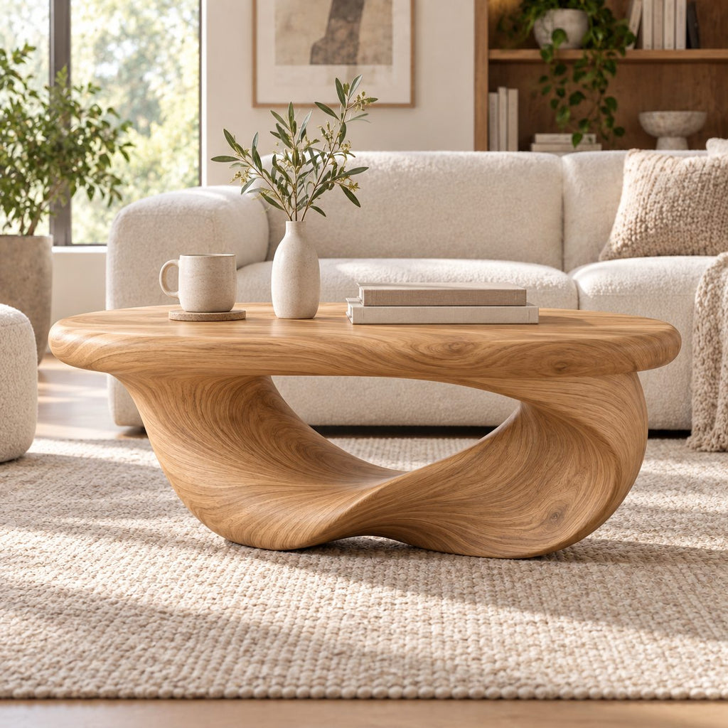 Möbius Loop Sculptural Solid Wood Coffee Table, Walnut Modern Living Room Statement