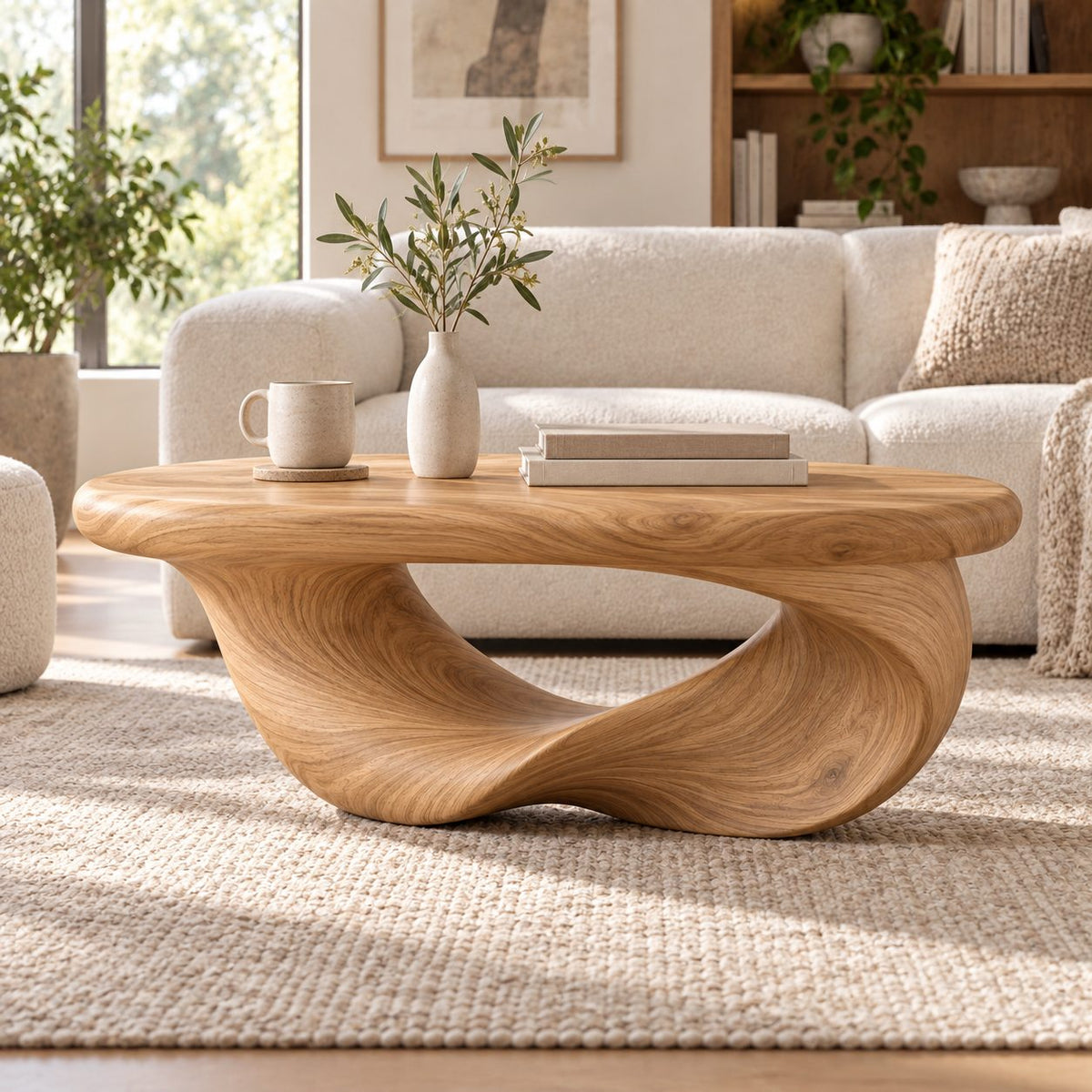 Möbius Loop Sculptural Solid Wood Coffee Table, Walnut Modern Living Room Statement