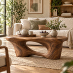 Arched Cutout Sculptural Solid Wood Coffee Table, Walnut Live-Edge Living Room