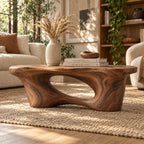Arched Cutout Sculptural Solid Wood Coffee Table, Walnut Live-Edge Living Room