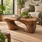 Arched Cutout Sculptural Solid Wood Coffee Table, Walnut Live-Edge Living Room