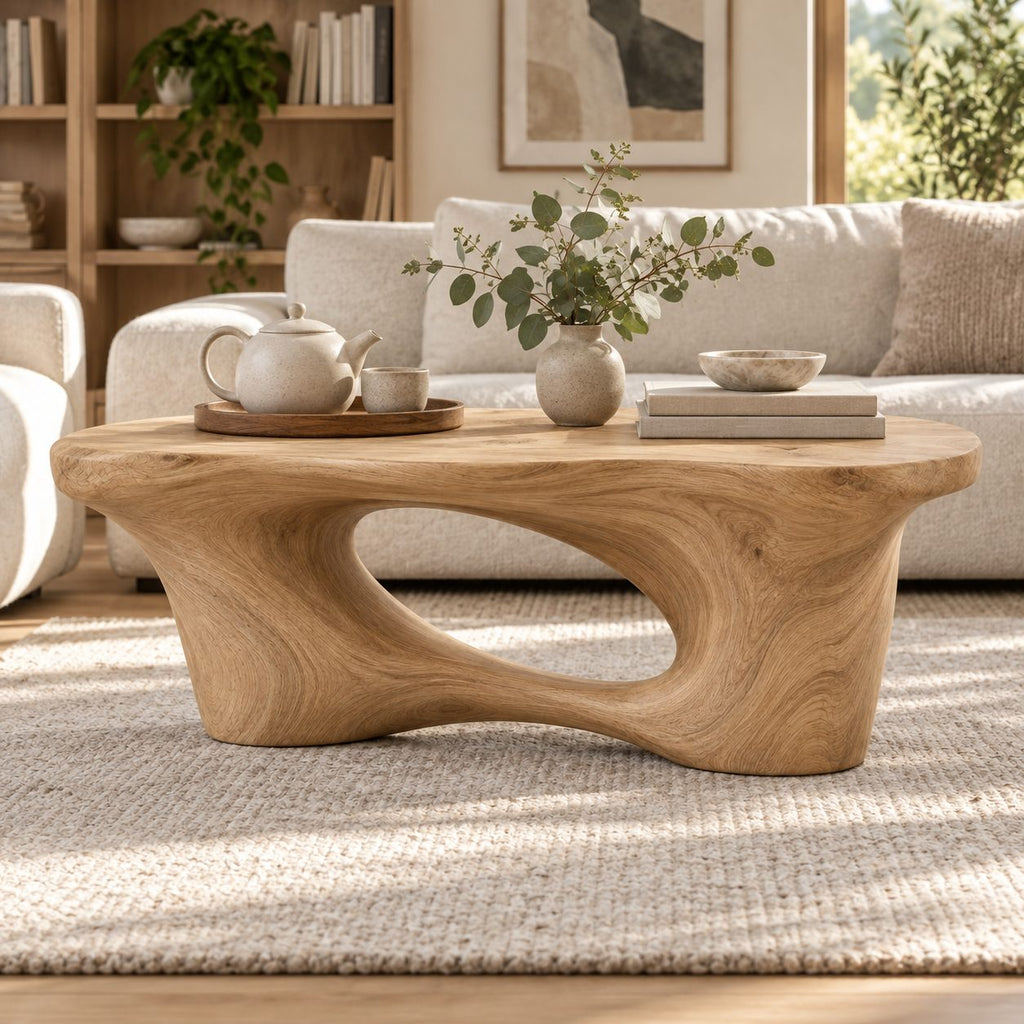 Arched Cutout Sculptural Solid Wood Coffee Table, Walnut Live-Edge Living Room
