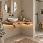 Floating Corner Bathroom Vanity, Slim Live-Edge Solid Wood Corner Vanity Top for Vessel Sink
