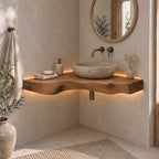 Floating Corner Vanity Top, Wavy Live-Edge Solid Wood Corner Bathroom Vanity for Vessel Sink