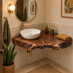 Thick Live-Edge Corner Bathroom Vanity, Burl Solid Wood Floating Corner Vanity Top