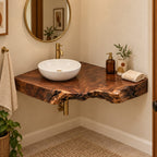 Thick Live-Edge Corner Bathroom Vanity, Burl Solid Wood Floating Corner Vanity Top
