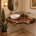 Thick Live-Edge Corner Bathroom Vanity, Burl Solid Wood Floating Corner Vanity Top