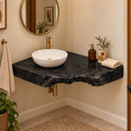 Thick Live-Edge Corner Bathroom Vanity, Burl Solid Wood Floating Corner Vanity Top