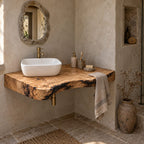 Rustic Floating Corner Vanity, Thick Live-Edge Solid Wood Slab Corner Bathroom Vanity Top