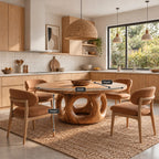 Handcrafted Round Dining Table With Interlocking Ring Base For Dining Room