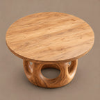 Handcrafted Round Dining Table With Interlocking Ring Base For Dining Room