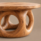 Handcrafted Round Dining Table With Interlocking Ring Base For Dining Room