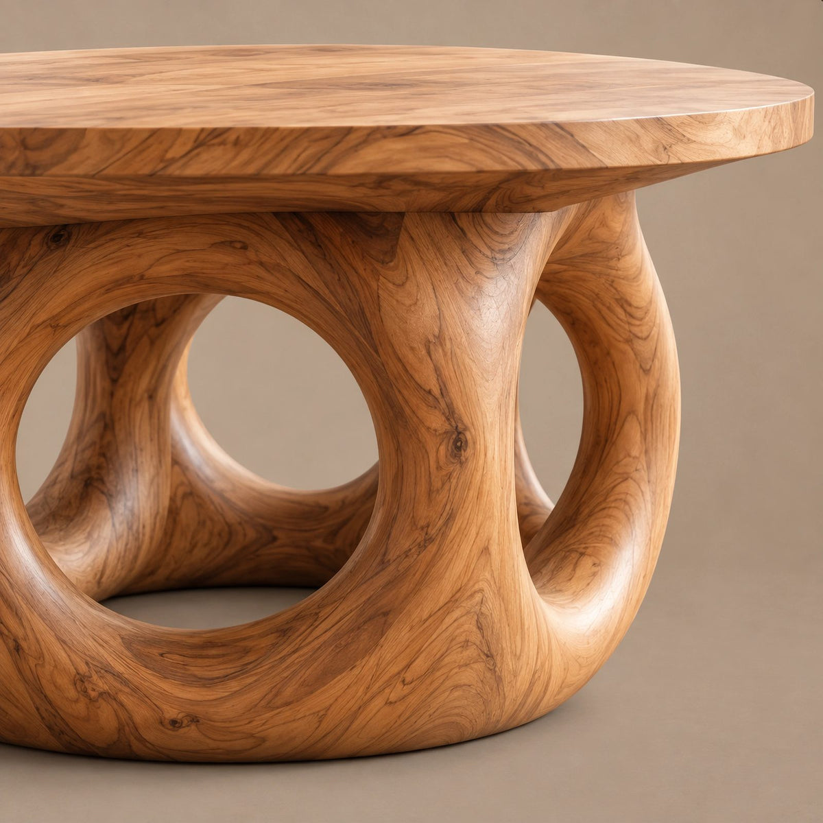 Handcrafted Round Dining Table With Interlocking Ring Base For Dining Room