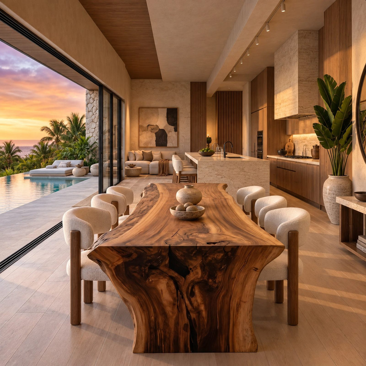 Contemporary Live Edge Dining Table With Chunky Root Base For Dining Room