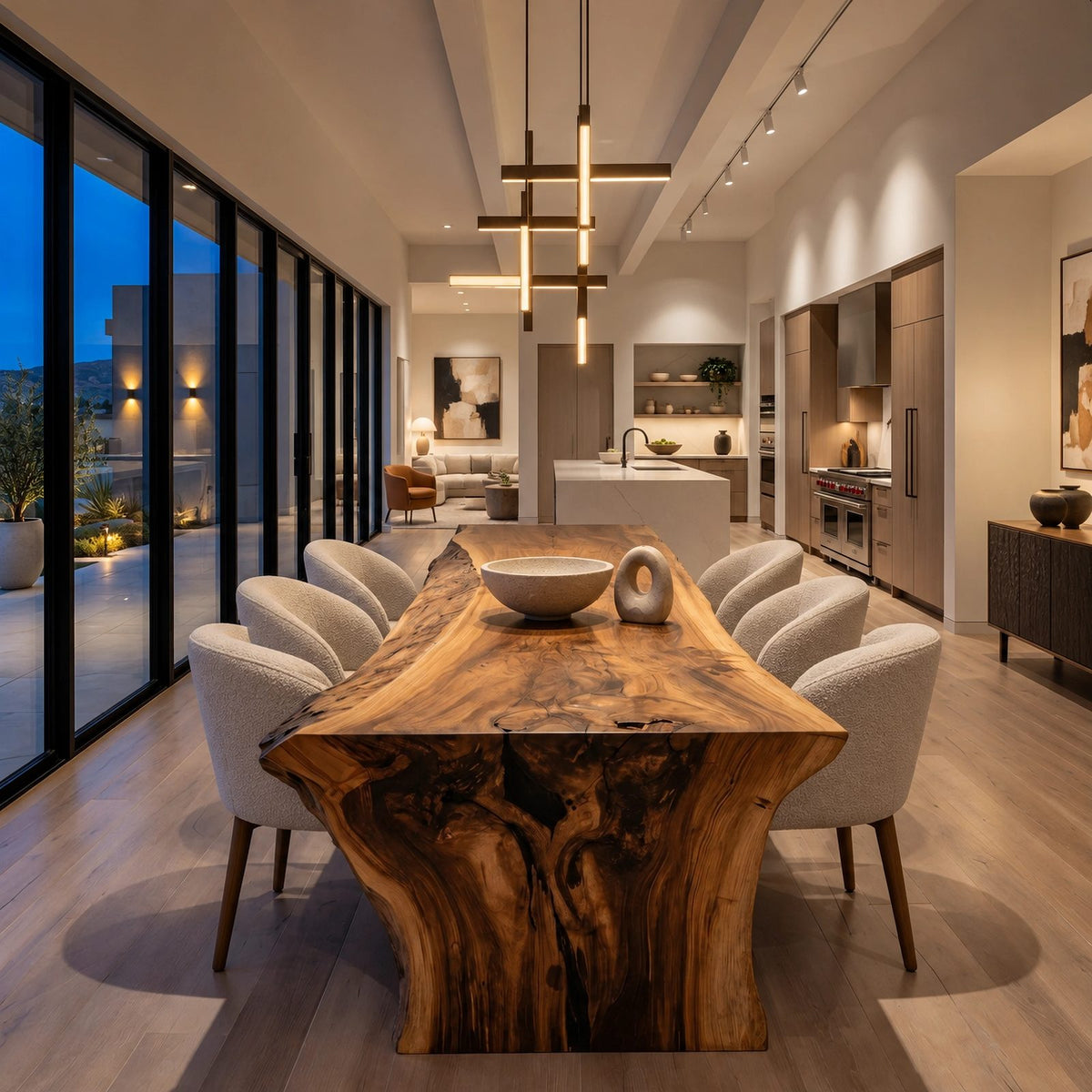 Contemporary Live Edge Dining Table With Chunky Root Base For Dining Room