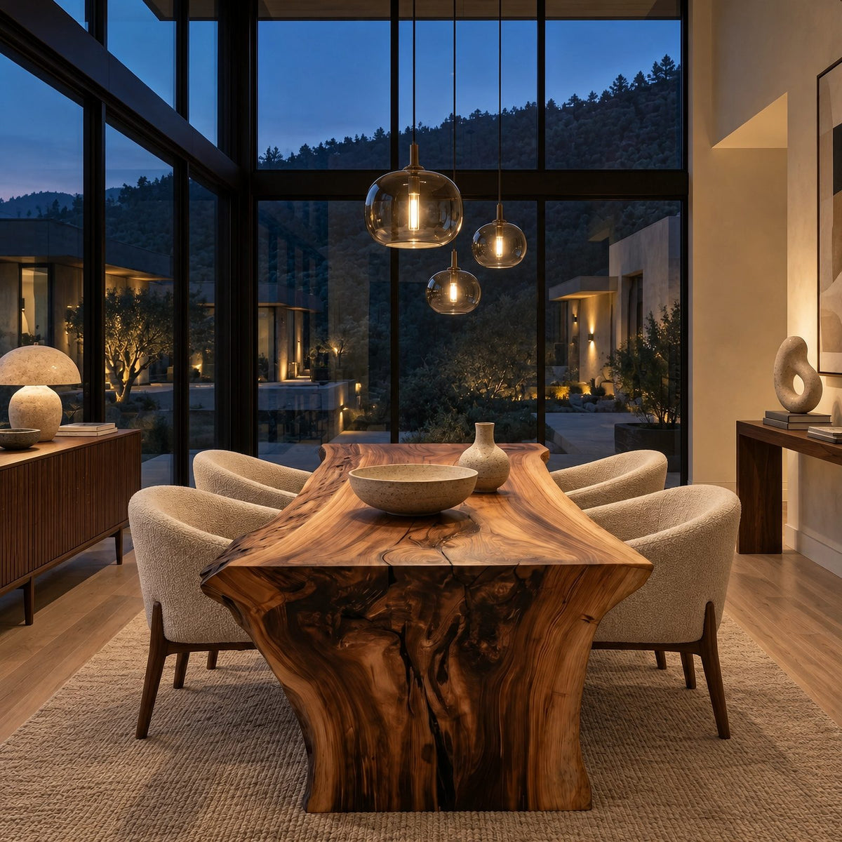 Contemporary Live Edge Dining Table With Chunky Root Base For Dining Room