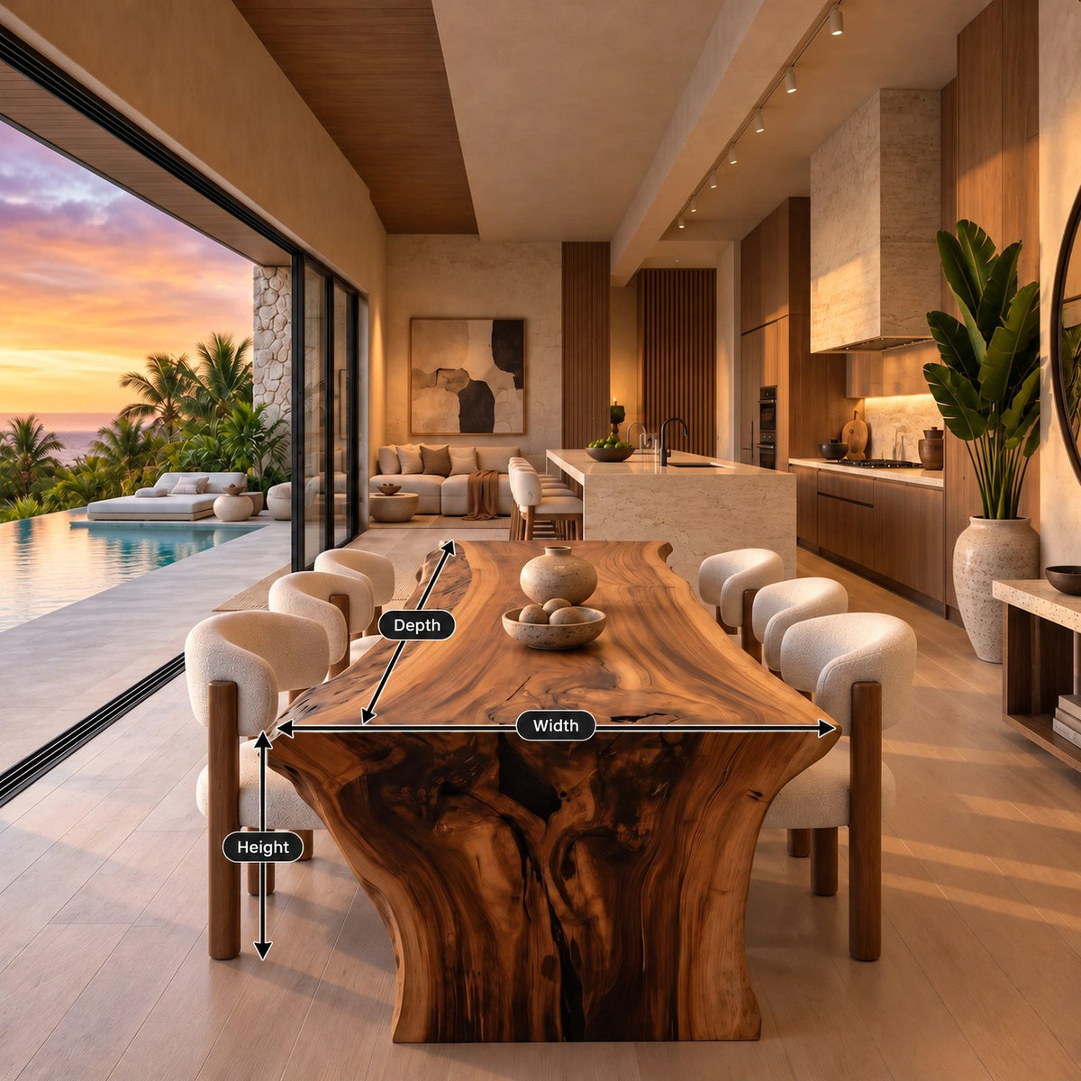 Contemporary Live Edge Dining Table With Chunky Root Base For Dining Room