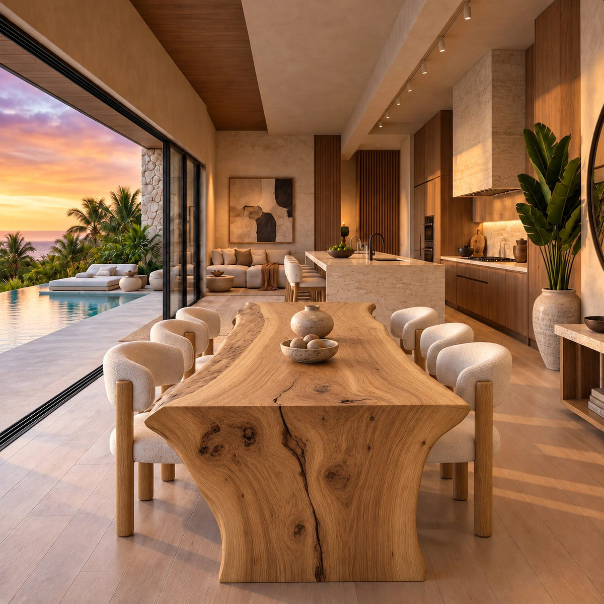 Contemporary Live Edge Dining Table With Chunky Root Base For Dining Room