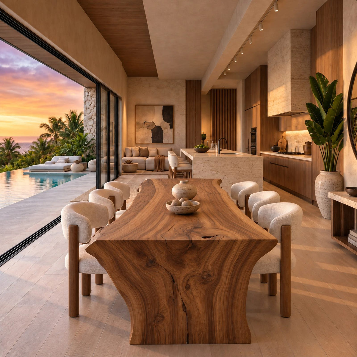 Contemporary Live Edge Dining Table With Chunky Root Base For Dining Room