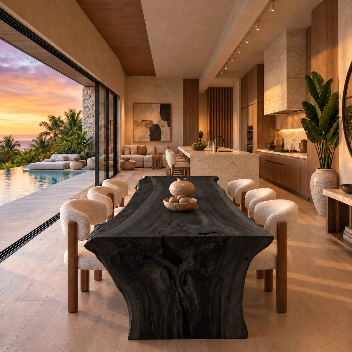 Contemporary Live Edge Dining Table With Chunky Root Base For Dining Room